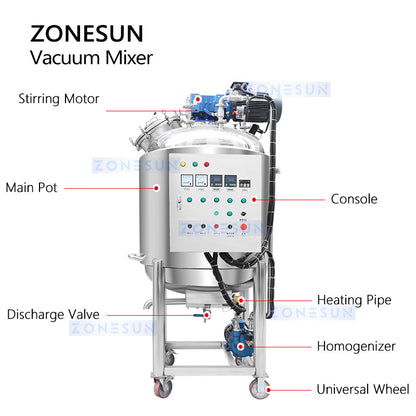 Máquina de mistura de aquecimento a vácuo ZONESUN ZS-VM500 