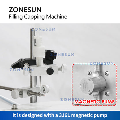 ZONESUN ZS-AFC7 Máquina de enchimento e tampagem de líquido de bomba magnética de bico único 