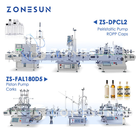 ZONESUN ZS-DPCL2/ZS-FAL180D5 Línea de producción de etiquetado de botellas redondas, tapado y llenado de líquidos personalizado