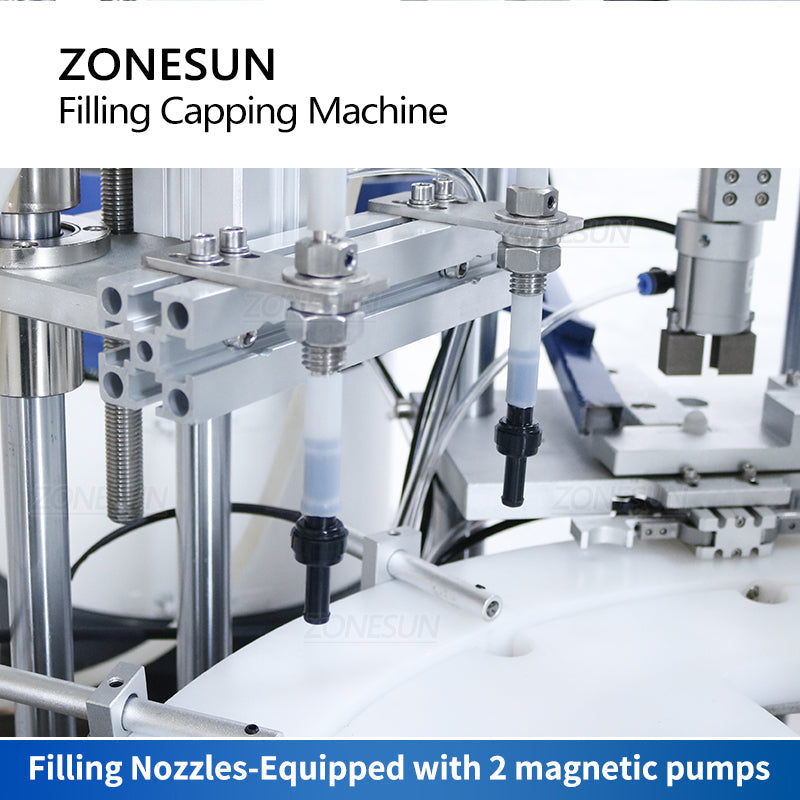 ZONESUN ZS-AFC11 Máquina automática de tampar para garrafas roll-on com bomba magnética para enchimento de líquidos com alimentador de tampas 