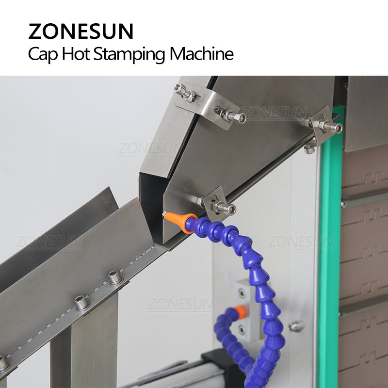 ZONESUN ZS-819R2A Máquina pneumática de estampagem a quente para tampas de garrafas com alimentador de tampas 