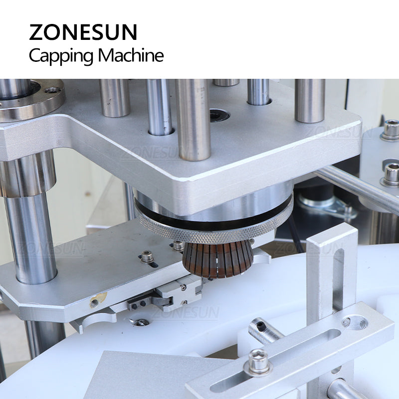 ZONESUN ZS-AFC8 Máquina de tampar garrafas redondas com cabeçote giratório de pulverização com alimentador de tampas 