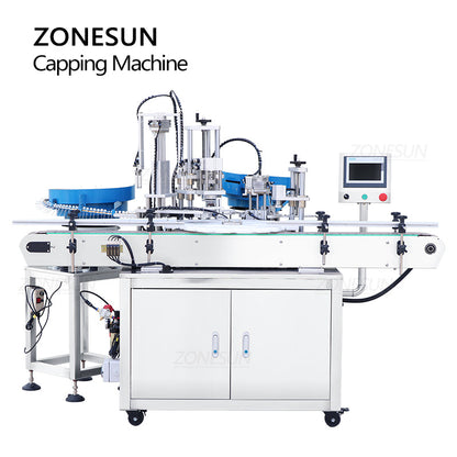 ZONESUN ZS-AFC8 Máquina de tampar garrafas redondas com cabeçote giratório de pulverização com alimentador de tampas 