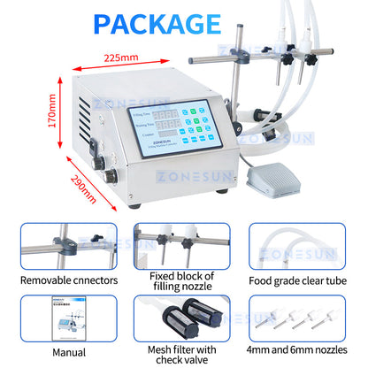 ZONESUN ZS-DPYT2P Máquina de enchimento de líquidos com bomba de diafragma semiautomática de 2 bicos