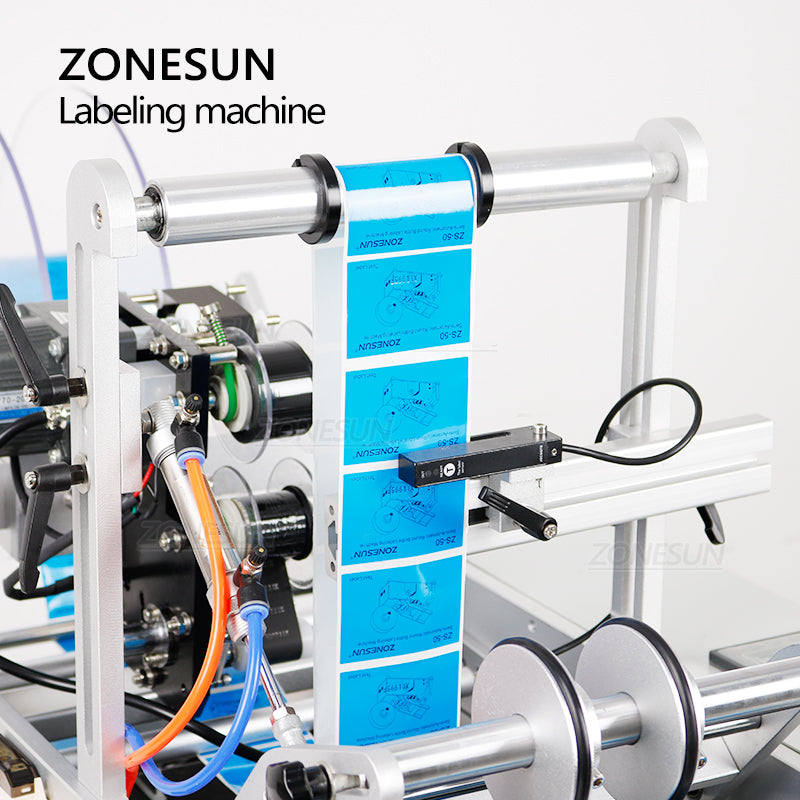 ZONESUN ZS-TB190 Máquina etiquetadora semiautomática de garrafa redonda de lado duplo com codificador de data