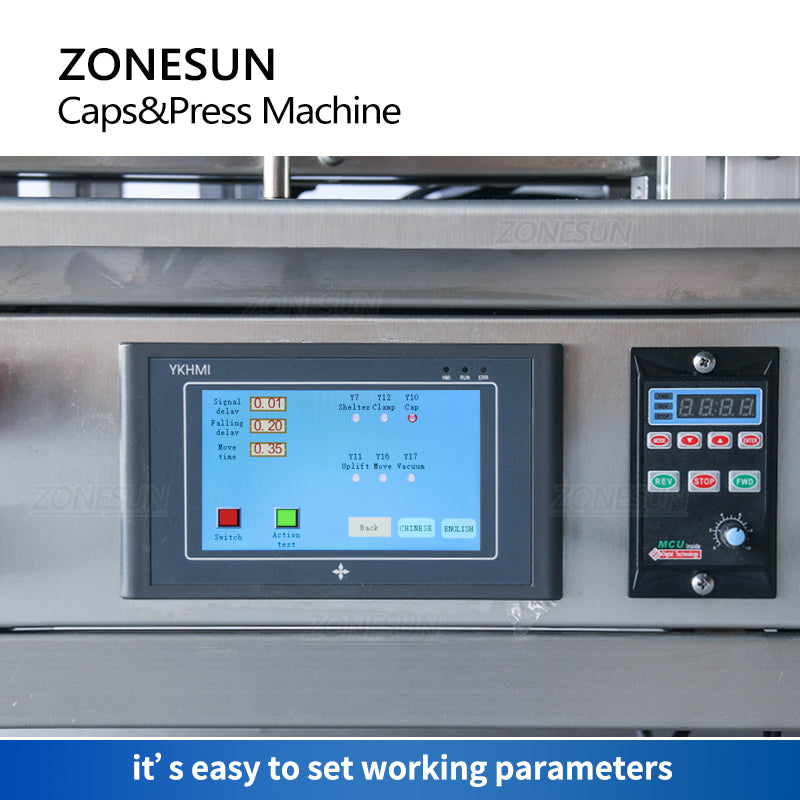 ZONESUN ZS-XG1870G Máquina automática para prensar tampas com alimentador de tampas 