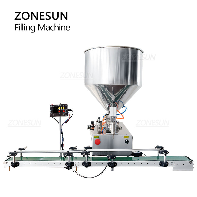 ZONESUN ZS-GTPC1 Pneumatic Paste Viscous Liquid Filling Machine with Conveyor