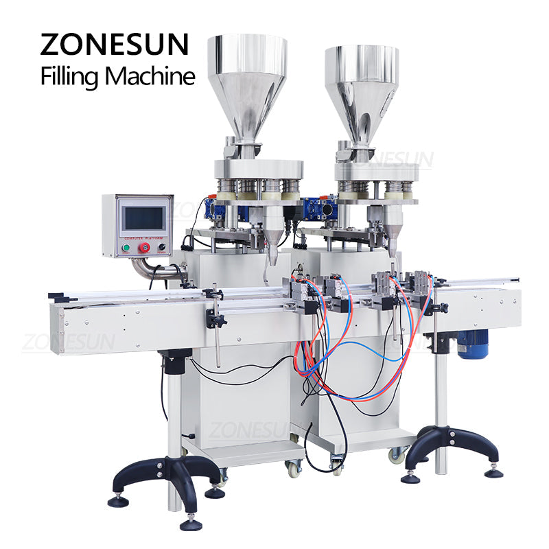 ZONESUN ZS-KL01 Máquina de enchimento de pó quantitativo de grânulos de 2 bicos com 2 funis 