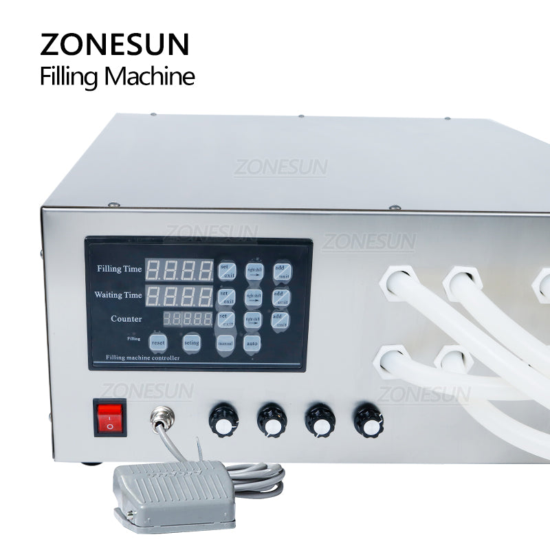 ZONESUN 20-17000ml Semi-Automatic Big Flow 4 Nozzles Liquid Filling Machine