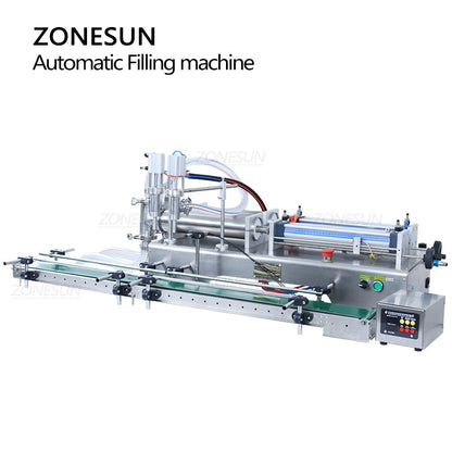 ZONESUN ZS-DTYT2L Pneumatic 2 Nozzles Piston Liquid Filling Machine With Conveyor Belt