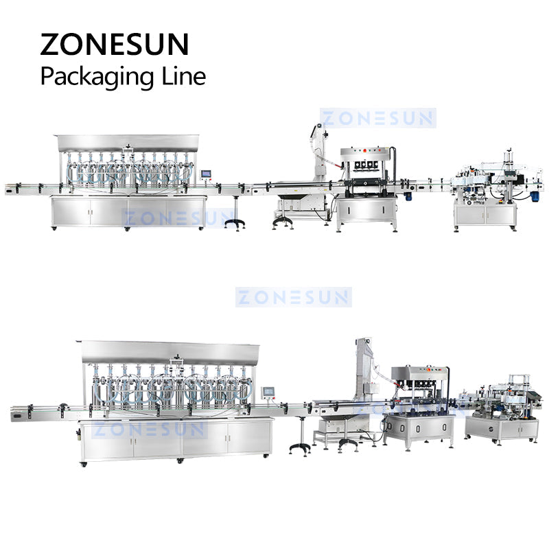 ZONESUN ZS-FAL180Z4 Línea de producción de etiquetado doble de botella plana redonda con tapa de llenado de aceite de 5L 