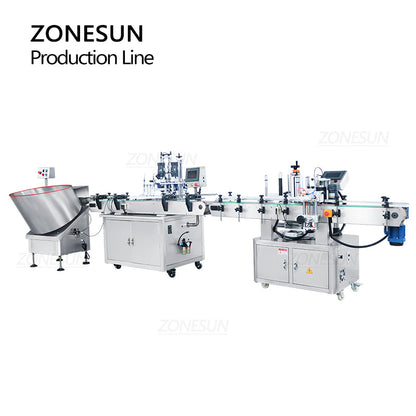 ZONESUN ZS-FAL180Z2 2 Nozzles Magnetic Pump Liquid Filling Capping Round Bottle Labeling Machine With Bottle Unscrambler