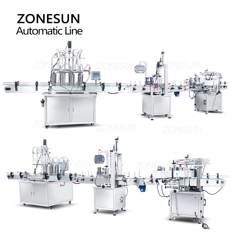 ZONESUN ZS-FAL180X8 Bomba de pistón de 4 cabezas Llenado de líquidos Taponado Botella cuadrada Máquina de etiquetado de tamaños dobles 