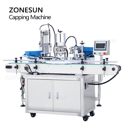 ZONESUN ZS-AFC8 Máquina de tampar garrafas redondas com cabeçote giratório de pulverização com alimentador de tampas 