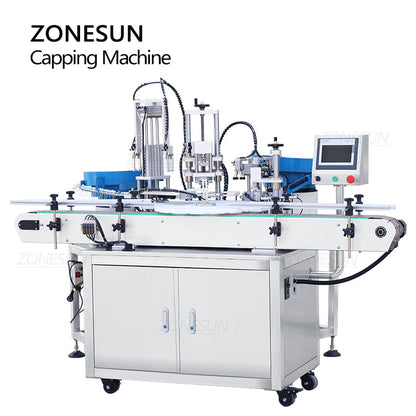 ZONESUN ZS-AFC8 Máquina tapadora de botellas redonda con cabezal rociador giratorio con alimentador de tapas 