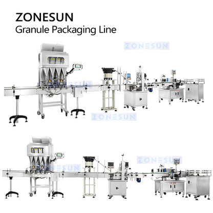 ZONESUN ZS-FAL180X10 Línea de producción automática de etiquetado, llenado, etiquetado, pesaje de gránulos 