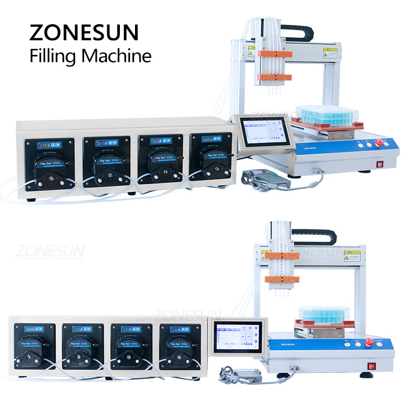 ZONESUN ZS-XYZ4A Bomba peristáltica de 4 boquillas Máquina de llenado de líquidos de pequeño volumen 