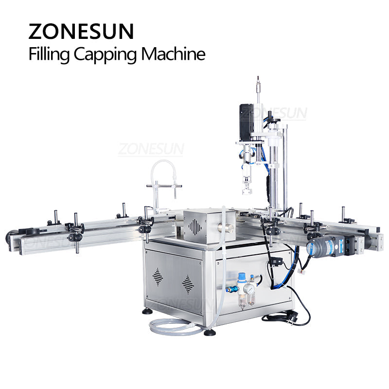 ZONESUN ZS-AFC1S Bomba magnética automática para enchimento e tampagem de líquidos com plataforma giratória transportadora