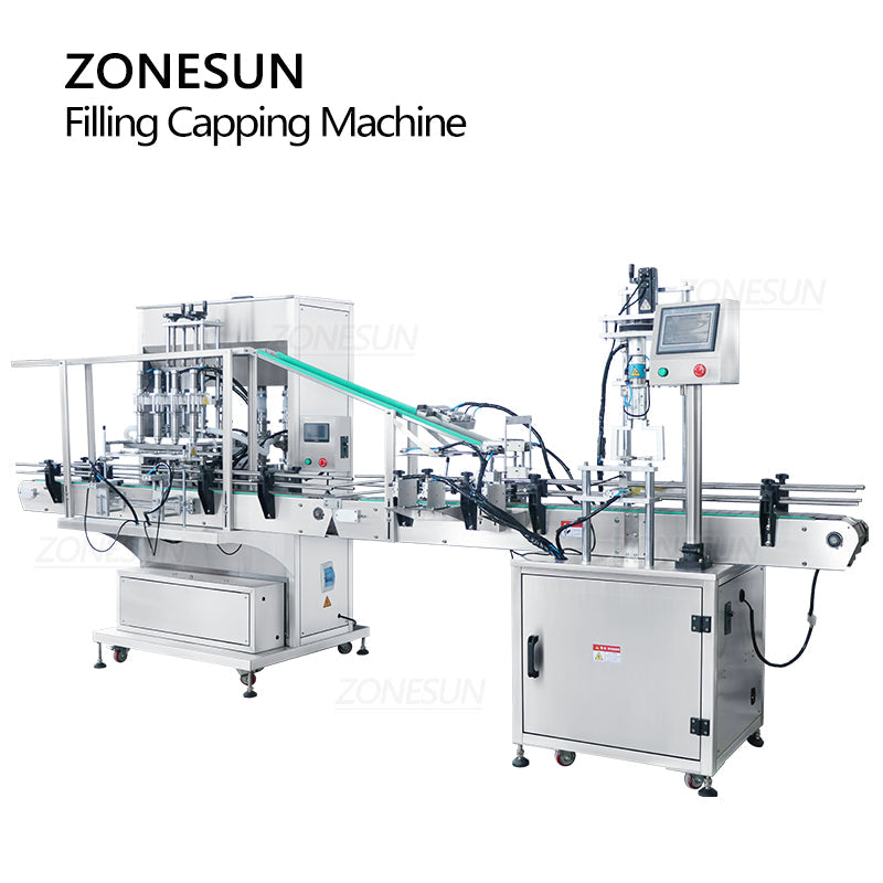 ZONESUN ZS-FAL180A9 Línea de producción de máquina de tapado de tapas de botellas irregulares y llenado de líquido de pasta de 4 boquillas personalizadas 