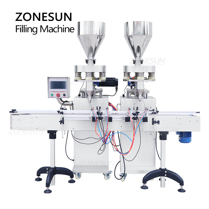 ZONESUN ZS-KL01 Máquina de enchimento de pó quantitativo de grânulos de 2 bicos com 2 funis 