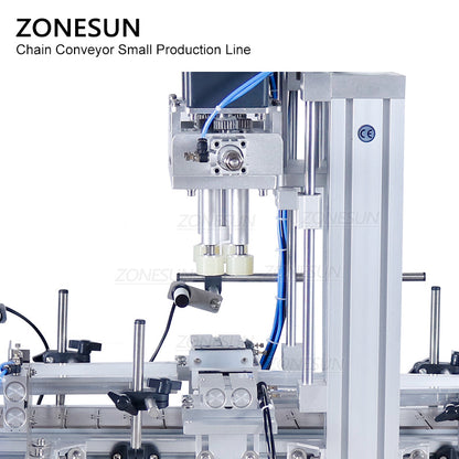ZONESUN Small Automatic Pneumatic Filling Capping And Flat Labeling Machine With Bottle Unscrambler