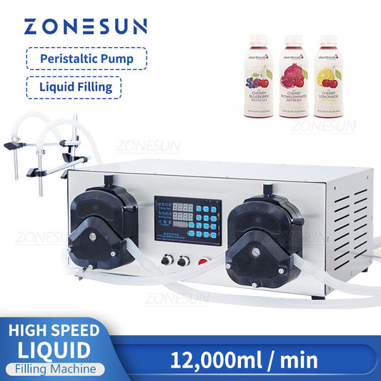ZONESUN ZS-YTPPR2 Máquina de llenado de líquidos con bomba peristáltica semiautomática de 2 boquillas 