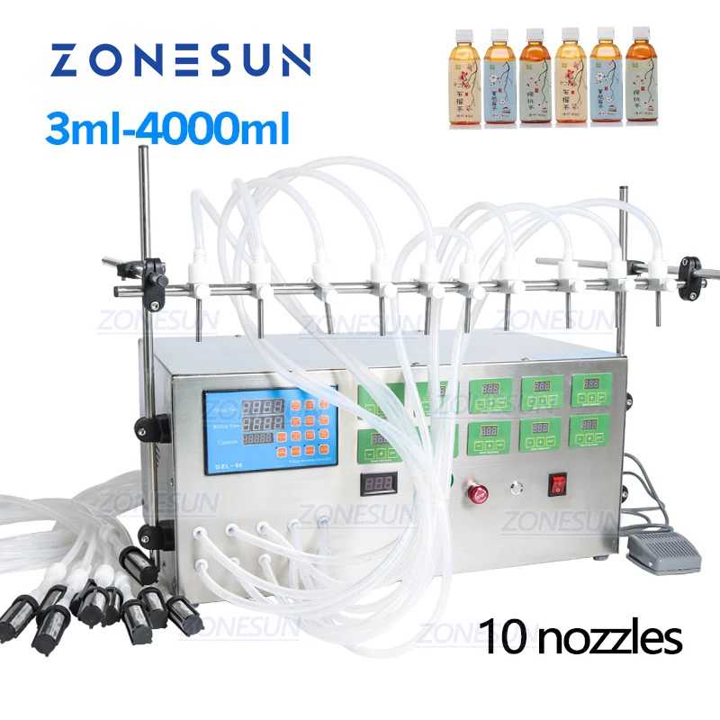 ZONESUN Electric 10 Nozzles Diaphragm Pump Liquid Filling Machine