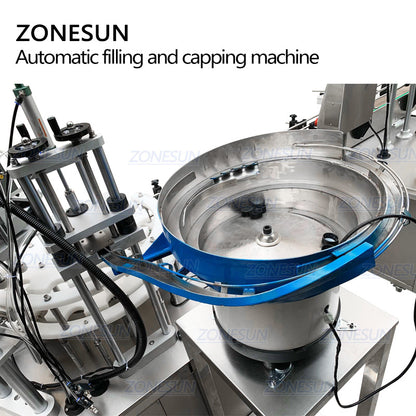ZONESUN Electric 4 Nozzles Liquid Filling And Capping Machine With Cap Unscrambler