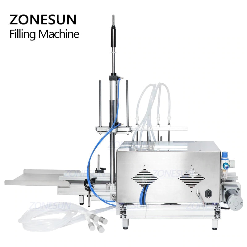 ZONESUN ZS-DTMP4D 4 Diving Nozzles Magnetic Pump Liquid Filling Machine With Conveyor