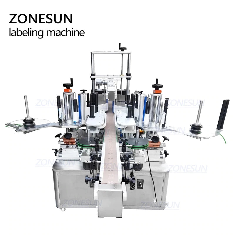 ZONESUN Máquina de Etiquetagem de Garrafa Quadrada Irregular Dupla Lateral Automática