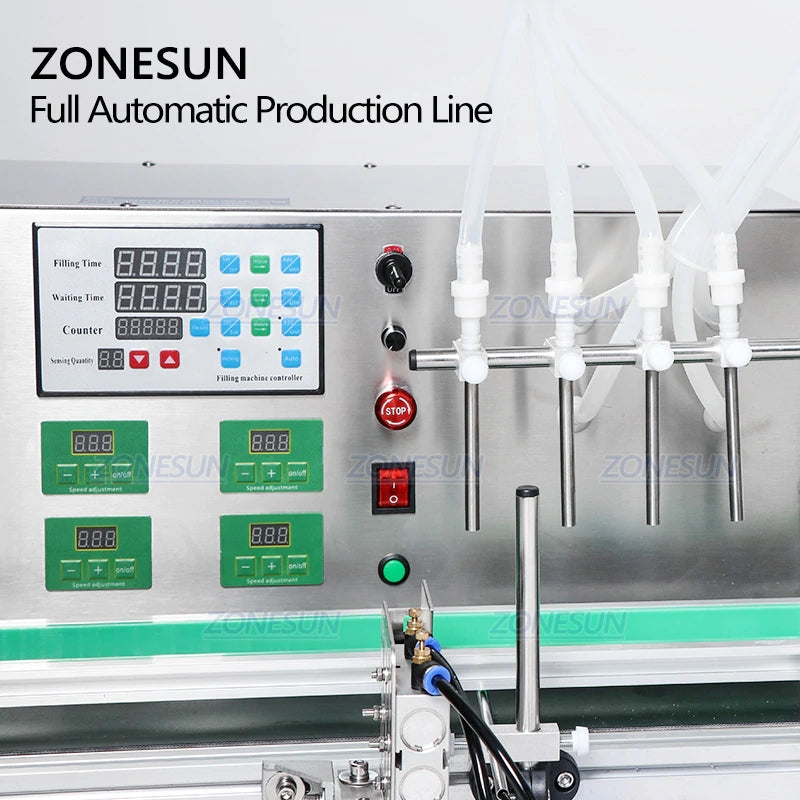 ZONESUN ZS-FAL180 Tabletop 4Boquillas Máquina de etiquetado, tapado y llenado de líquidos con codificador de fecha