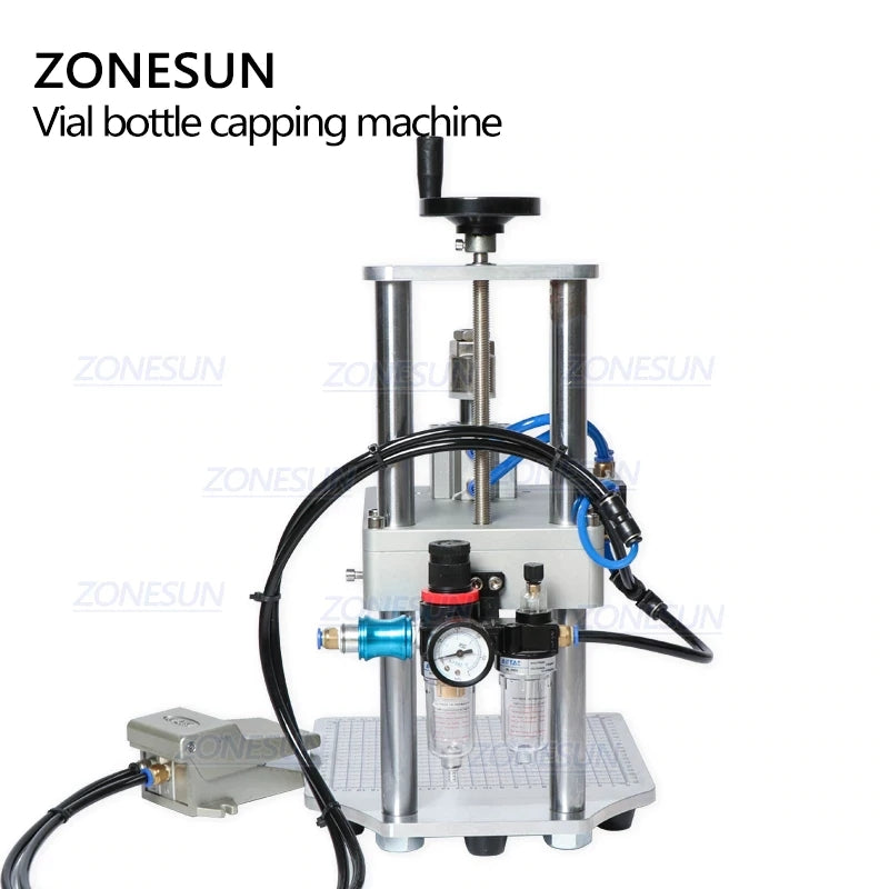 ZONESUN 13/15/20mm Máquina neumática de tapado de plástico y aluminio para botellas de penicilina