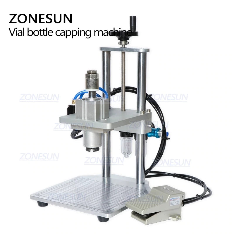 ZONESUN 13/15/20mm Máquina neumática de tapado de plástico y aluminio para botellas de penicilina
