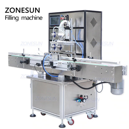 ZONESUN Small Automatic 4 Nozzles Liquid Filling Capping Machine With Bottle Unscrambler