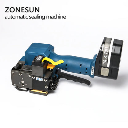 Máquina de cintar PP PET ZONESUN P323 12-19 mm elétrica portátil alimentada por bateria