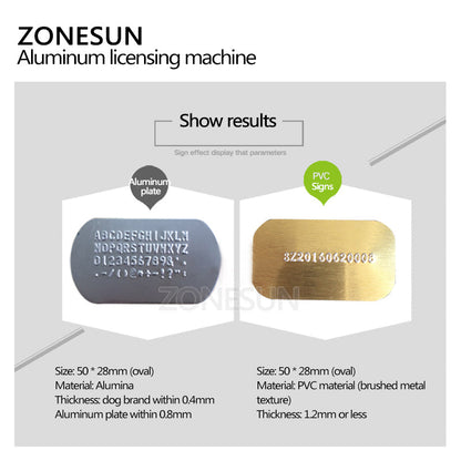 ZONESUN 52 caracteres manual máquina de gravação de placa de identificação